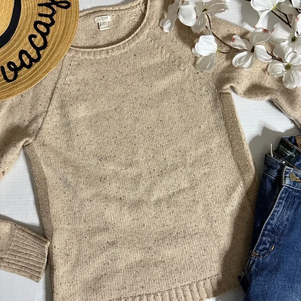 J. Crew Donegal Lambswool Sweater with Gold Shimmer Stripe